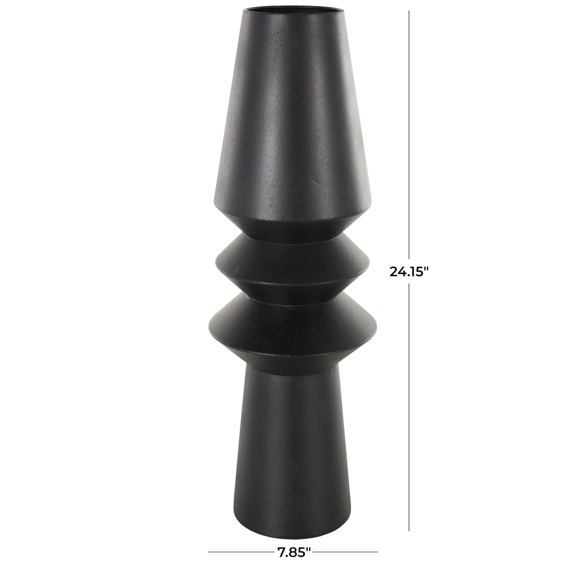 24" Black Metal Art Deco Fluted Decorative Vase
